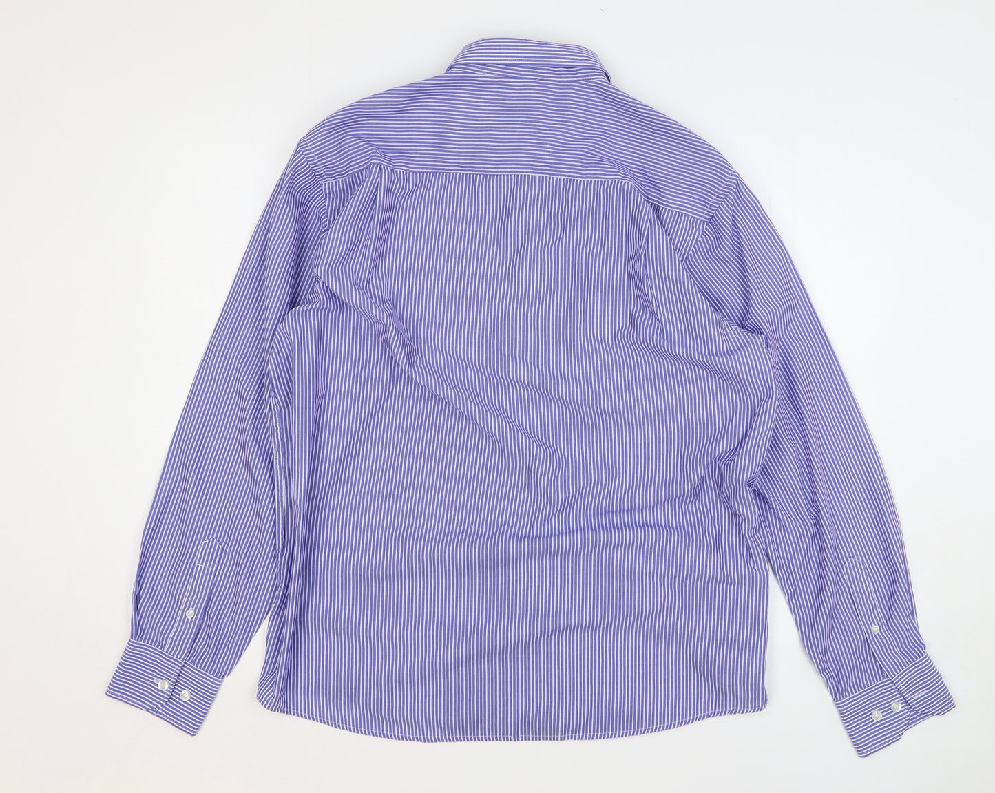 Pierre Cardin Mens Blue Striped Polyester Button-Up Size 2XL Collared Button