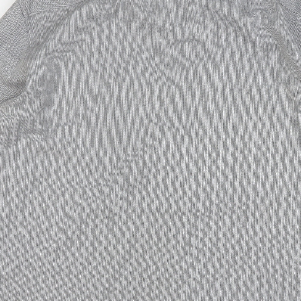 River Island Mens Grey Herringbone Polyester Button-Up Size XL Collared Button