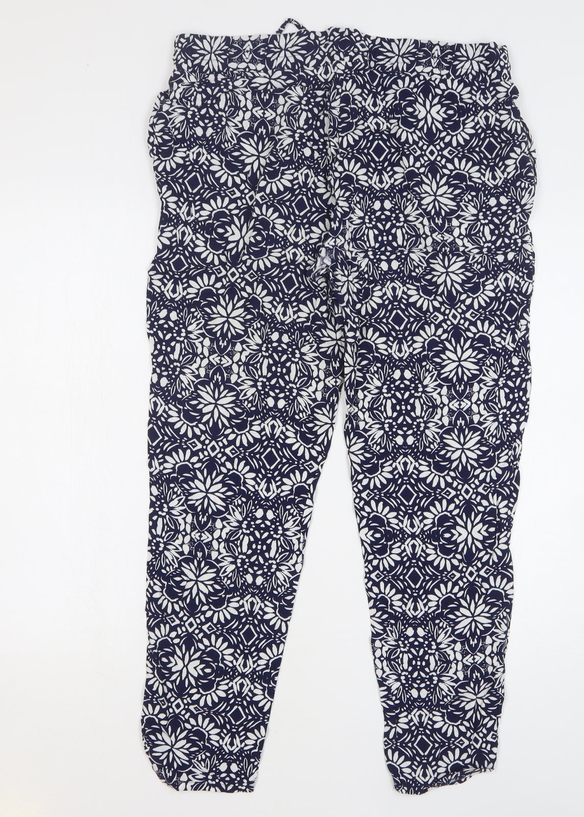 Papaya Womens Blue Floral Viscose Trousers Size 14 L28 in Regular Drawstring