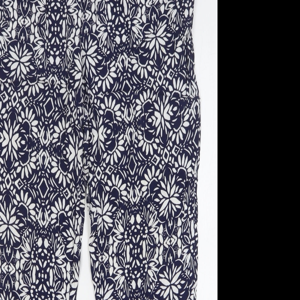 Papaya Womens Blue Floral Viscose Trousers Size 14 L28 in Regular Drawstring