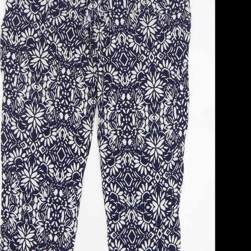 Papaya Womens Blue Floral Viscose Trousers Size 14 L28 in Regular Drawstring