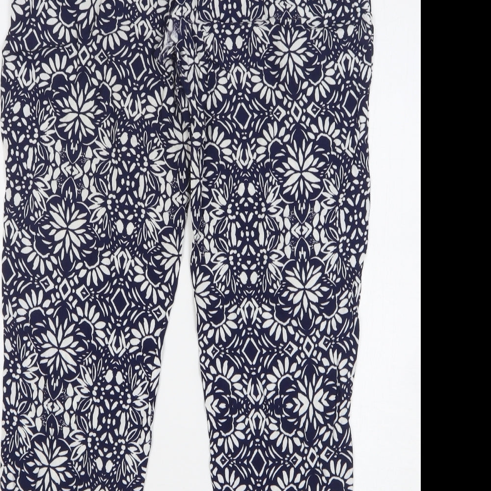 Papaya Womens Blue Floral Viscose Trousers Size 14 L28 in Regular Drawstring