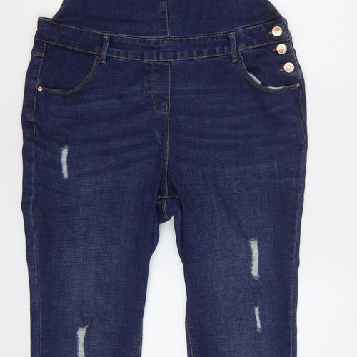 Matalan Womens Blue Cotton Dungaree One-Piece Size 14 L29 in Button - Distressed