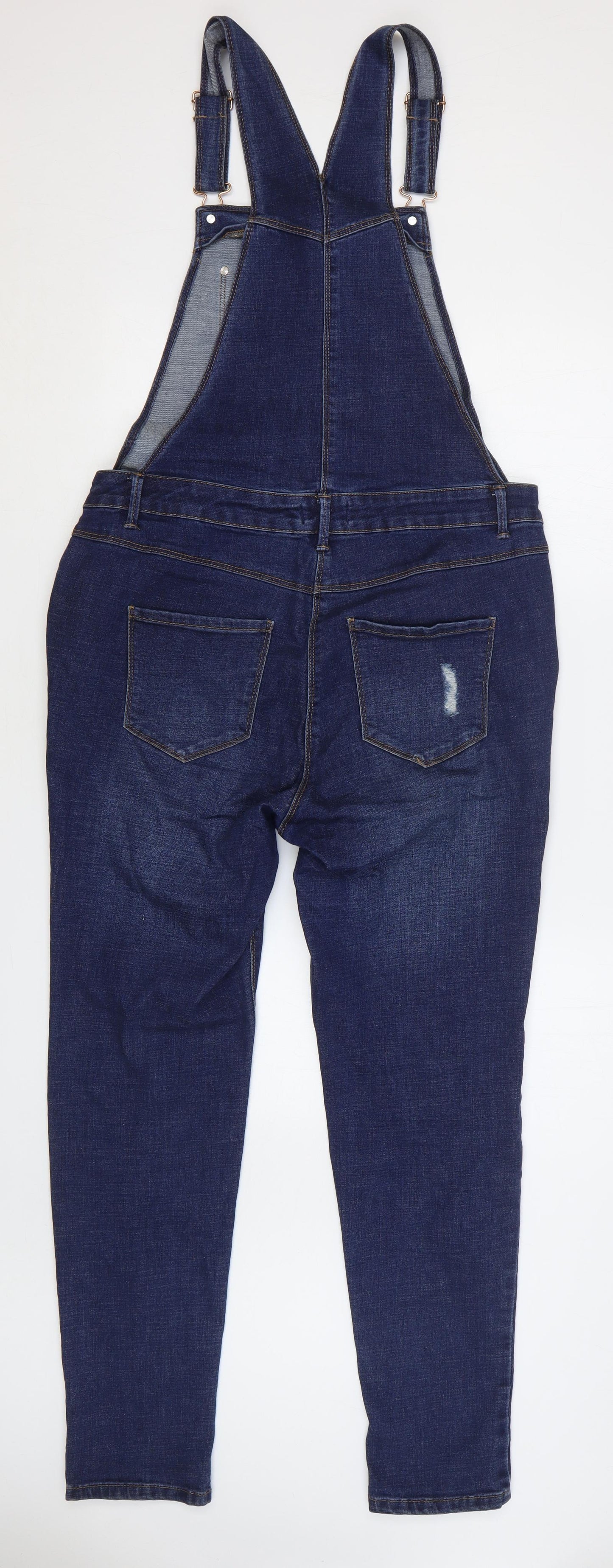 Matalan Womens Blue Cotton Dungaree One-Piece Size 14 L29 in Button - Distressed