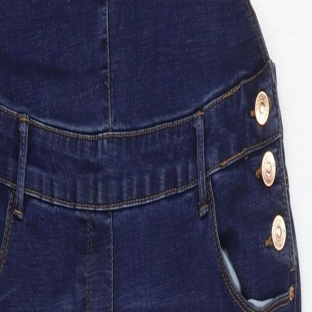 Matalan Womens Blue Cotton Dungaree One-Piece Size 14 L29 in Button - Distressed