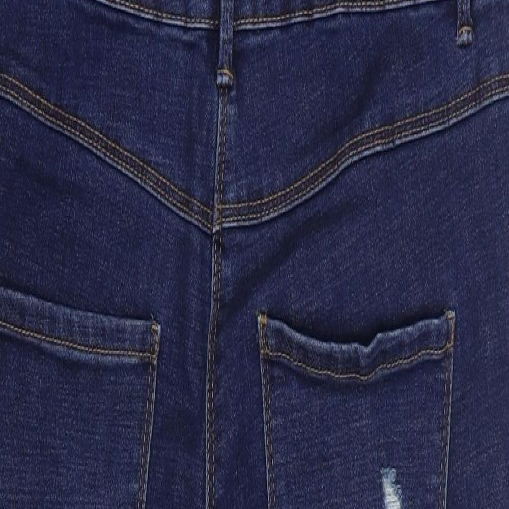 Matalan Womens Blue Cotton Dungaree One-Piece Size 14 L29 in Button - Distressed