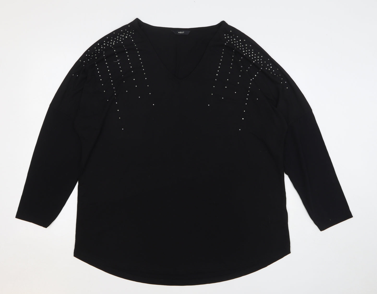 NEXT Womens Black Viscose Basic T-Shirt Size XL V-Neck