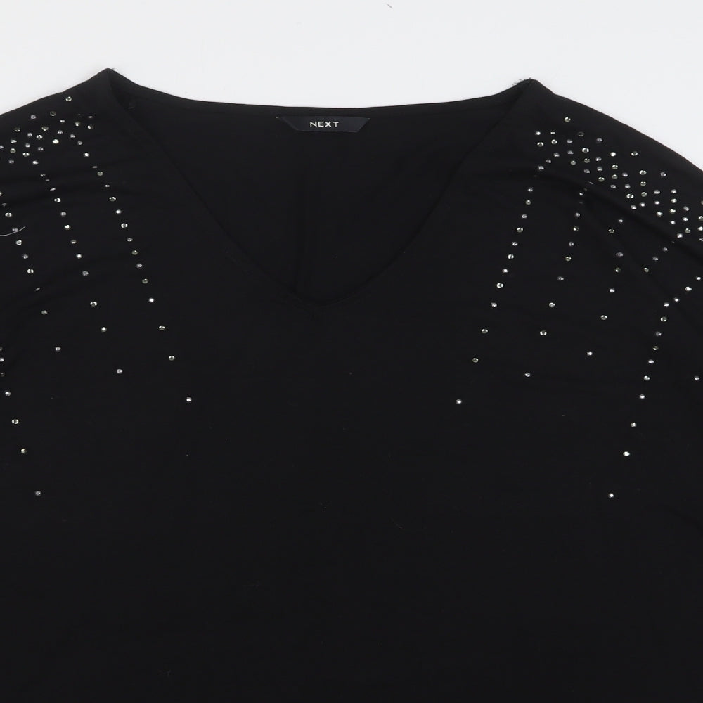 NEXT Womens Black Viscose Basic T-Shirt Size XL V-Neck