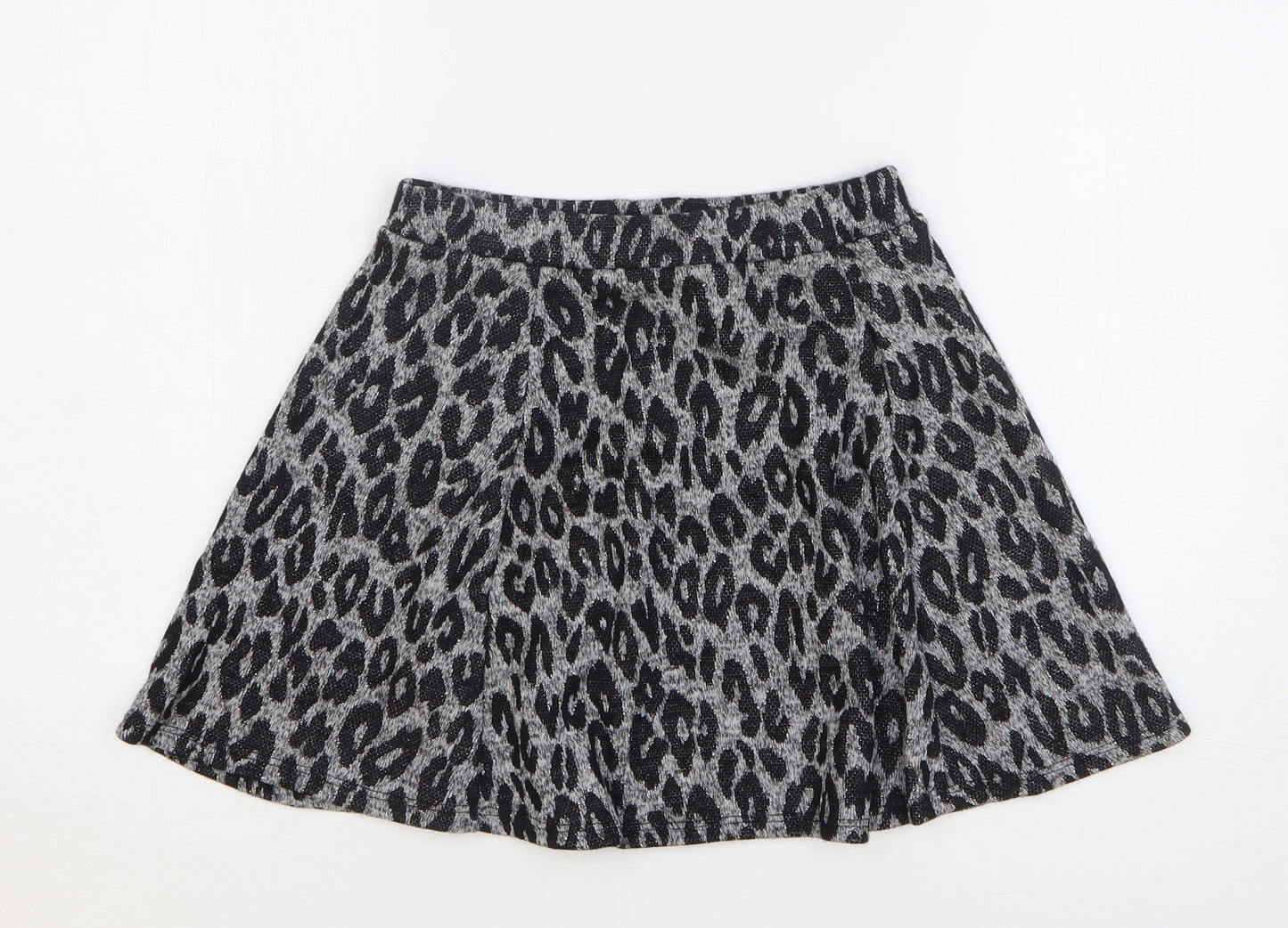 Blue Zoo Girls Grey Animal Print Acrylic Skater Skirt Size 11-12 Years Regular - Leopard Print