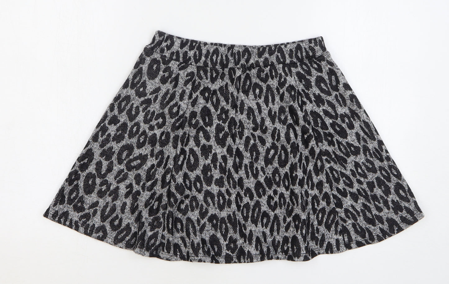 Blue Zoo Girls Grey Animal Print Acrylic Skater Skirt Size 11-12 Years Regular - Leopard Print