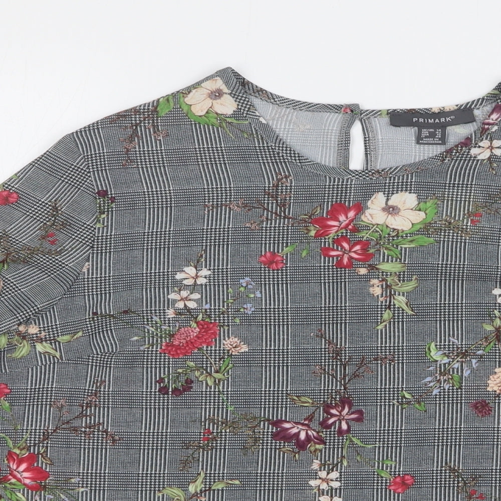 Primark Womens Multicoloured Floral Polyester Basic Blouse Size 14 Round Neck