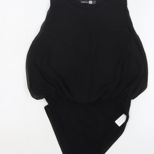 Boohoo Womens Black Polyester Bodysuit One-Piece Size 10 Snap
