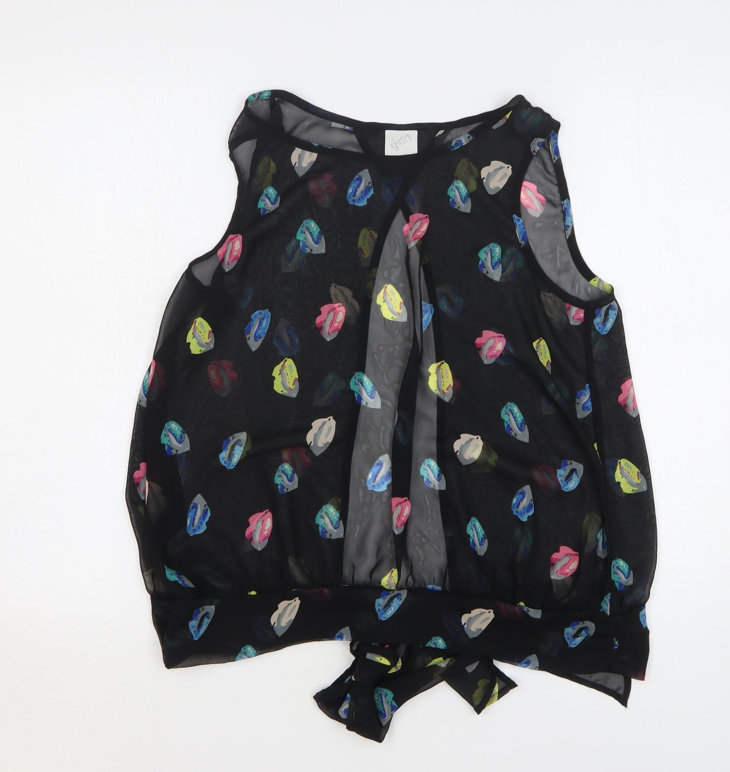 George Womens Black Geometric Polyester Basic Blouse Size 14 Round Neck - Lips