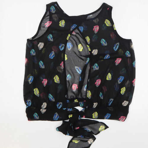 George Womens Black Geometric Polyester Basic Blouse Size 14 Round Neck - Lips