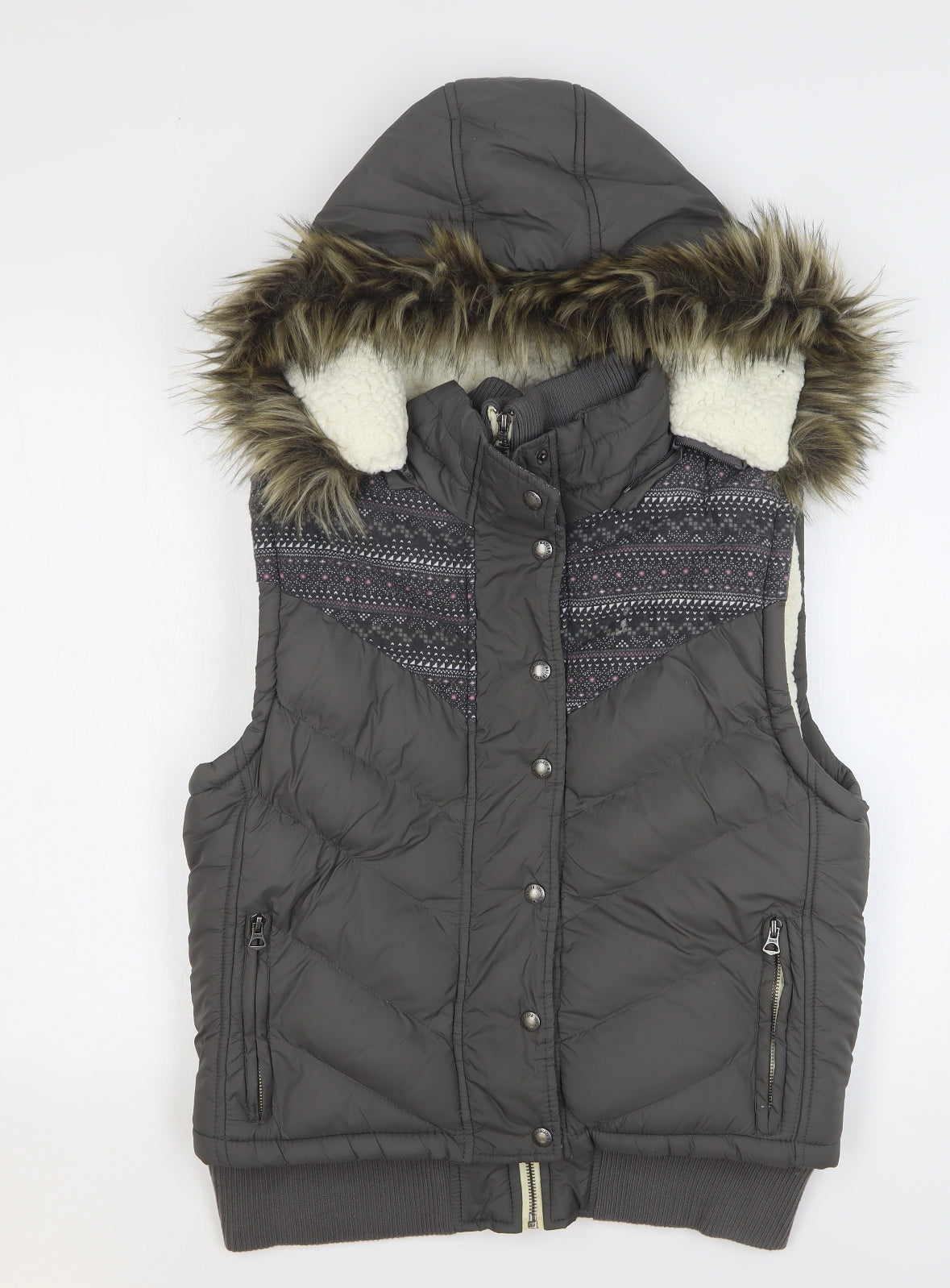 SoulCal&Co Womens Grey Fair Isle Gilet Coat Size 2XL Zip