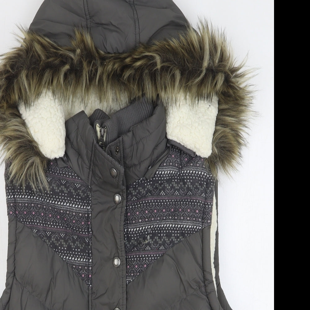 SoulCal&Co Womens Grey Fair Isle Gilet Coat Size 2XL Zip