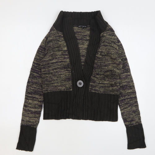 Julia Bergovich Womens Green V-Neck Striped Acrylic Cardigan Jumper Size S