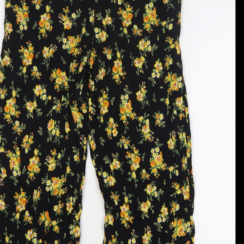 Miss Selfridge Womens Black Floral Cotton Cropped Trousers Size 8 L23 in Regular Drawstring