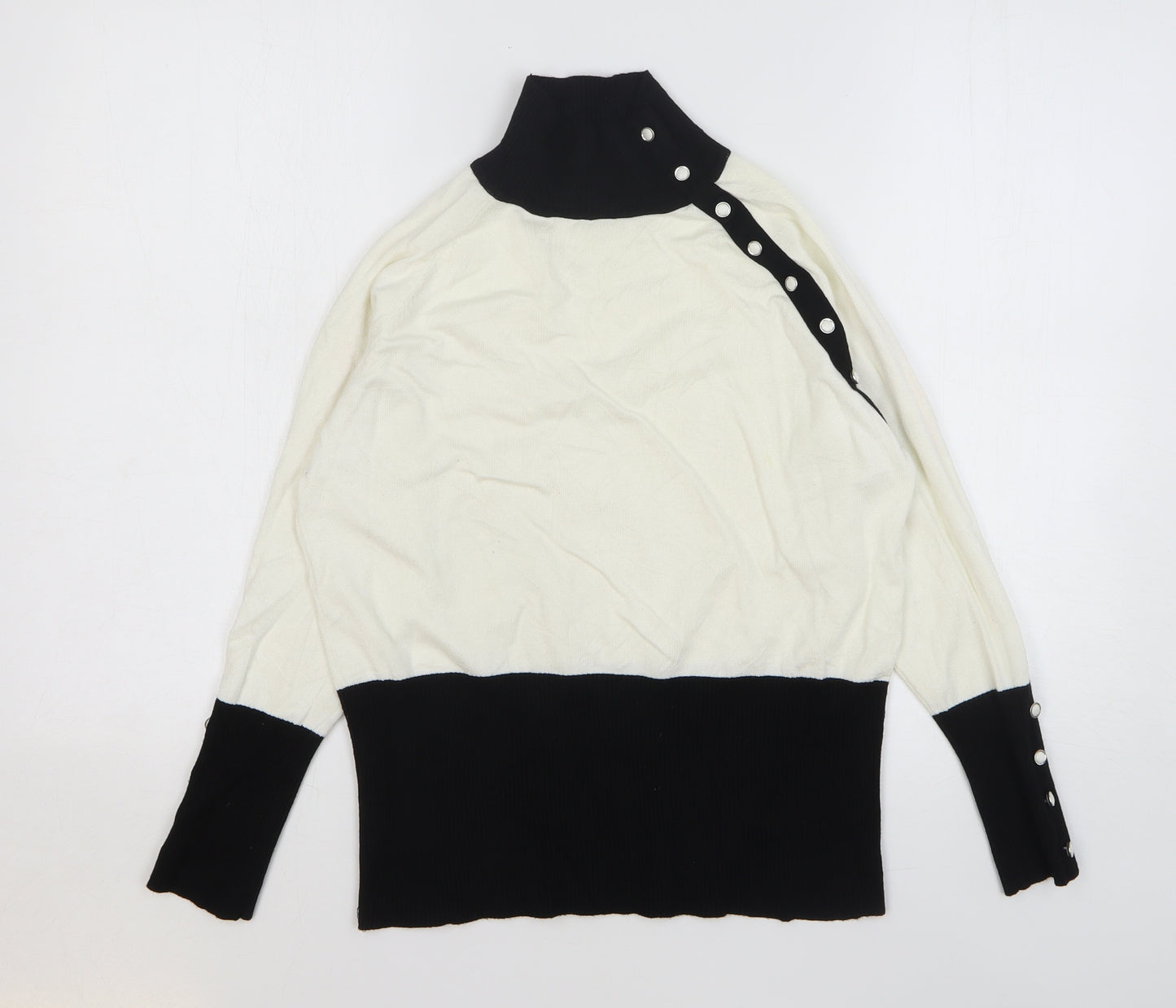 Marble Womens White High Neck Viscose Pullover Jumper Size M