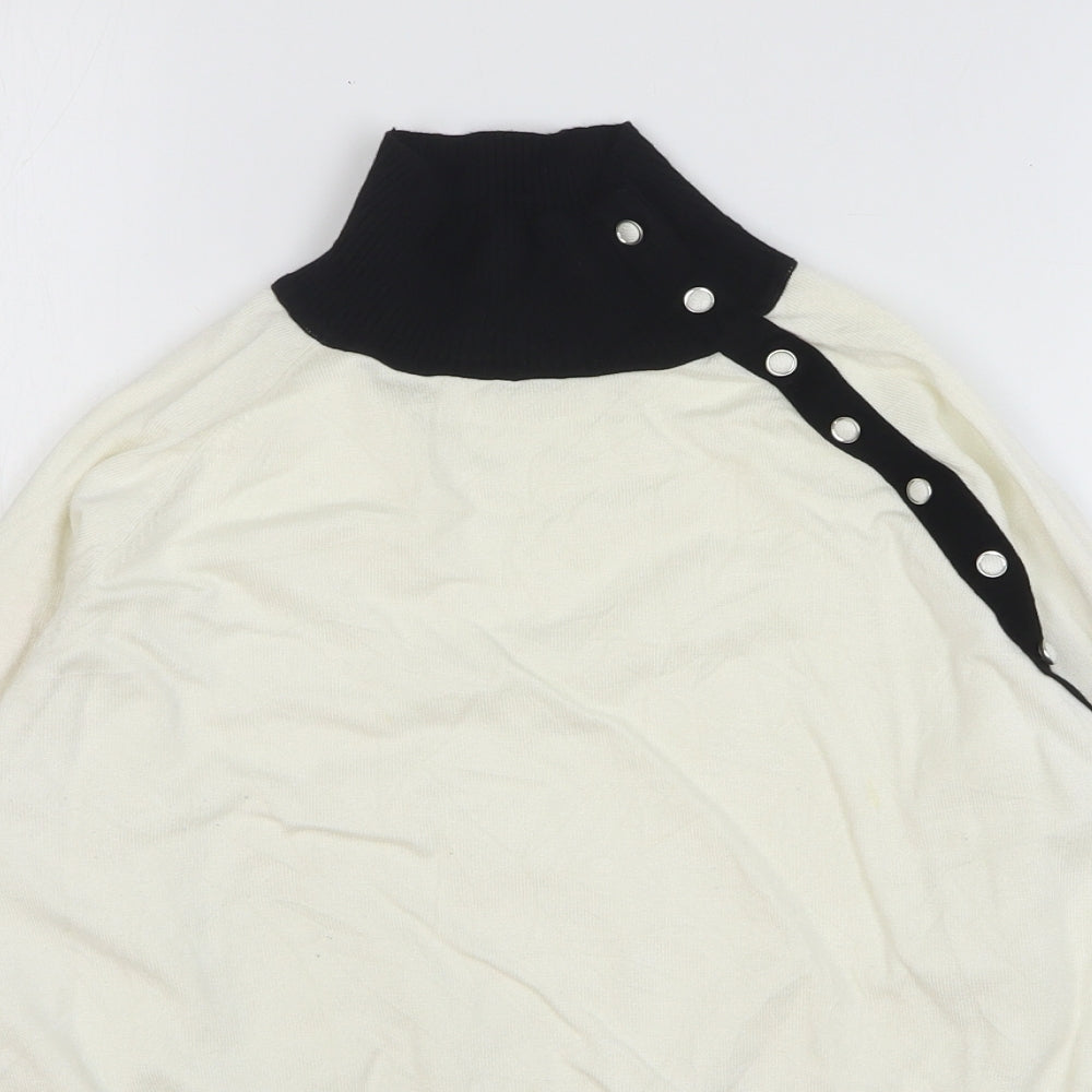 Marble Womens White High Neck Viscose Pullover Jumper Size M