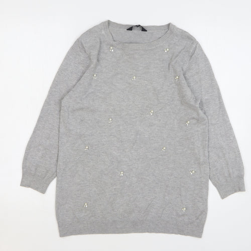 F&F Womens Grey Round Neck Viscose Pullover Jumper Size 10