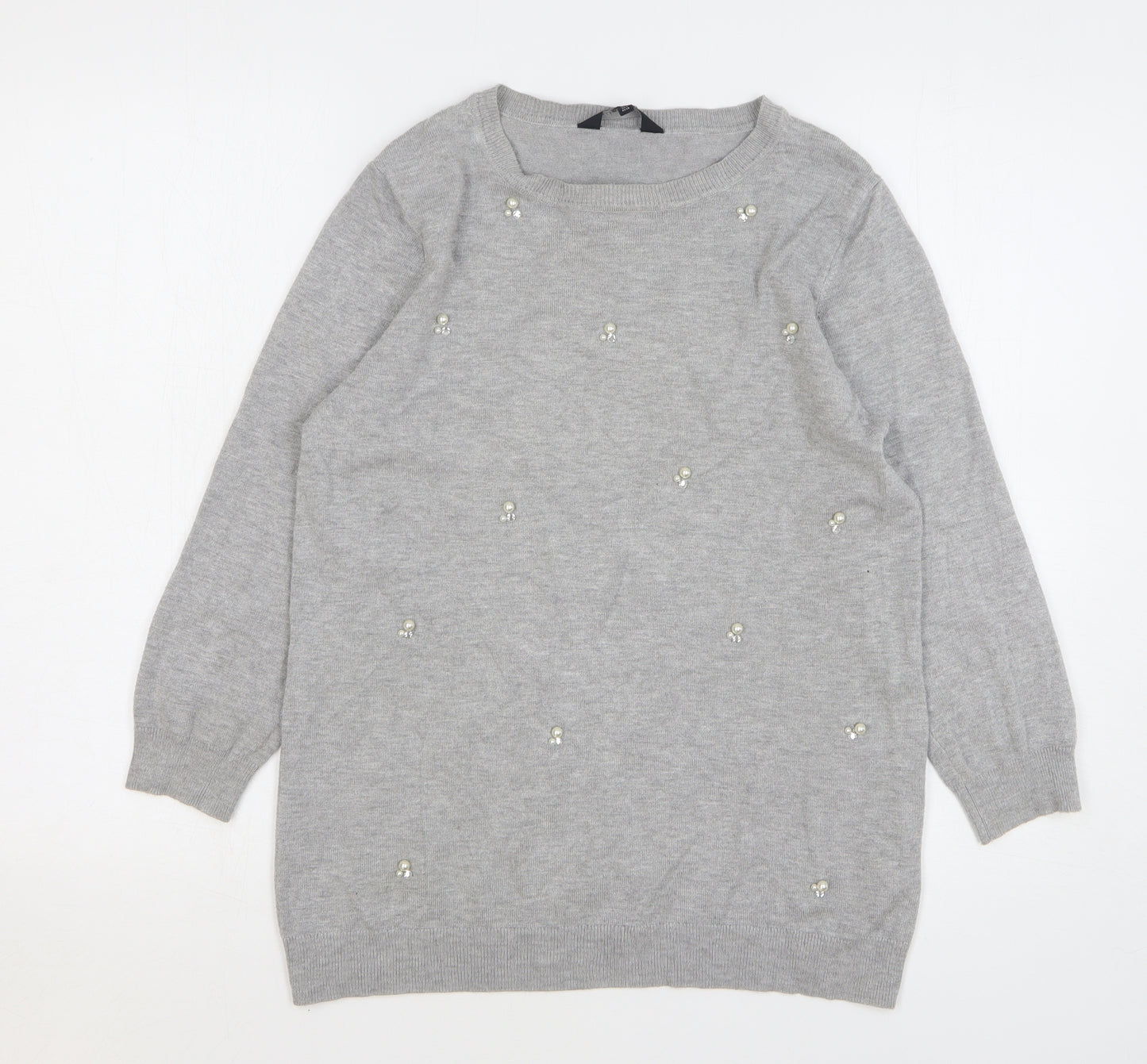 F&F Womens Grey Round Neck Viscose Pullover Jumper Size 10