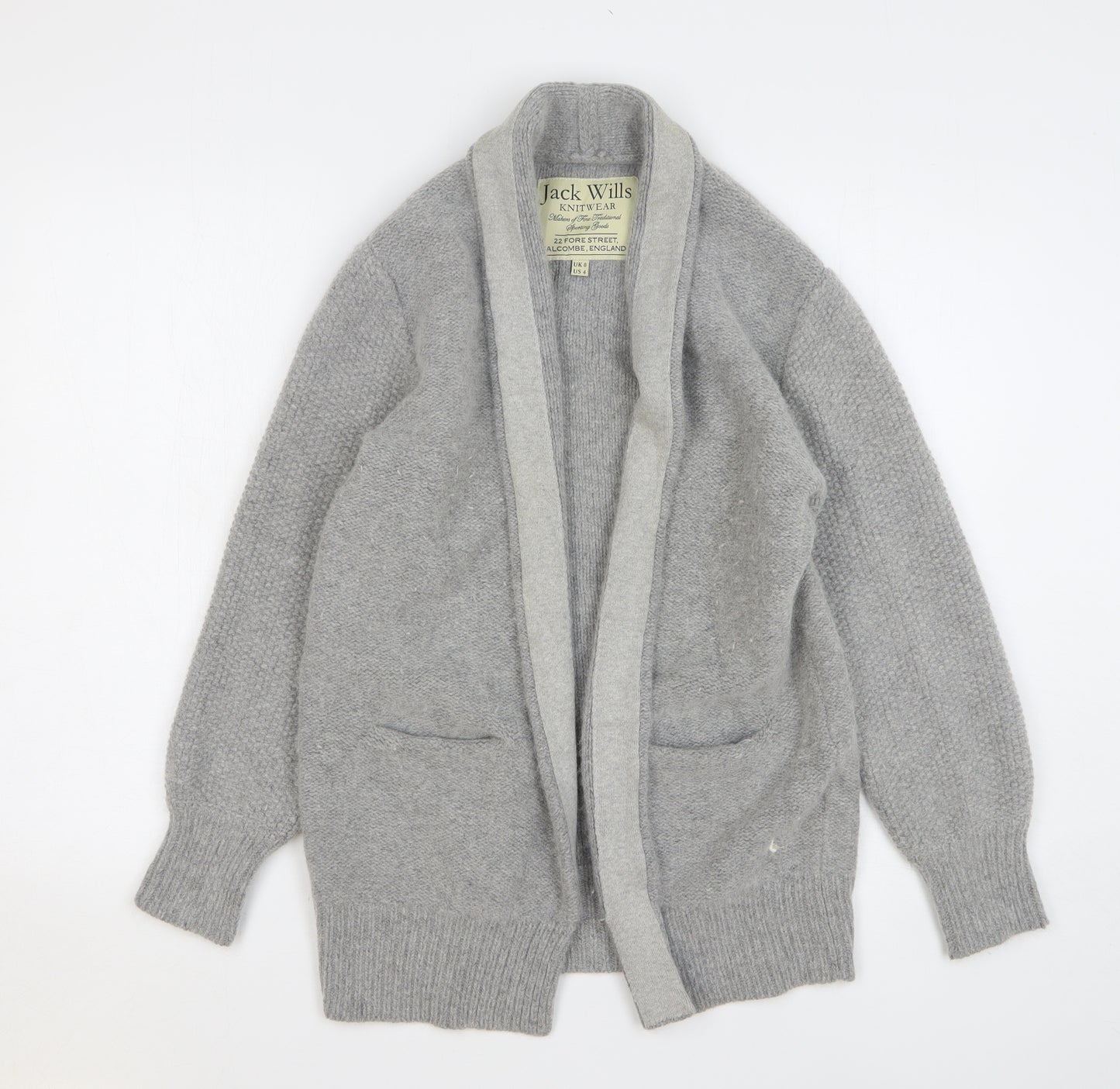 Jack Wills Womens Grey V-Neck Wool Cardigan Jumper Size 8