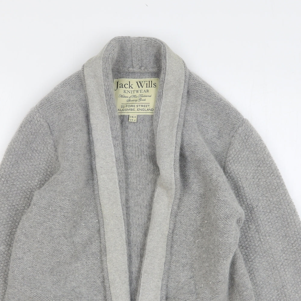 Jack Wills Womens Grey V-Neck Wool Cardigan Jumper Size 8