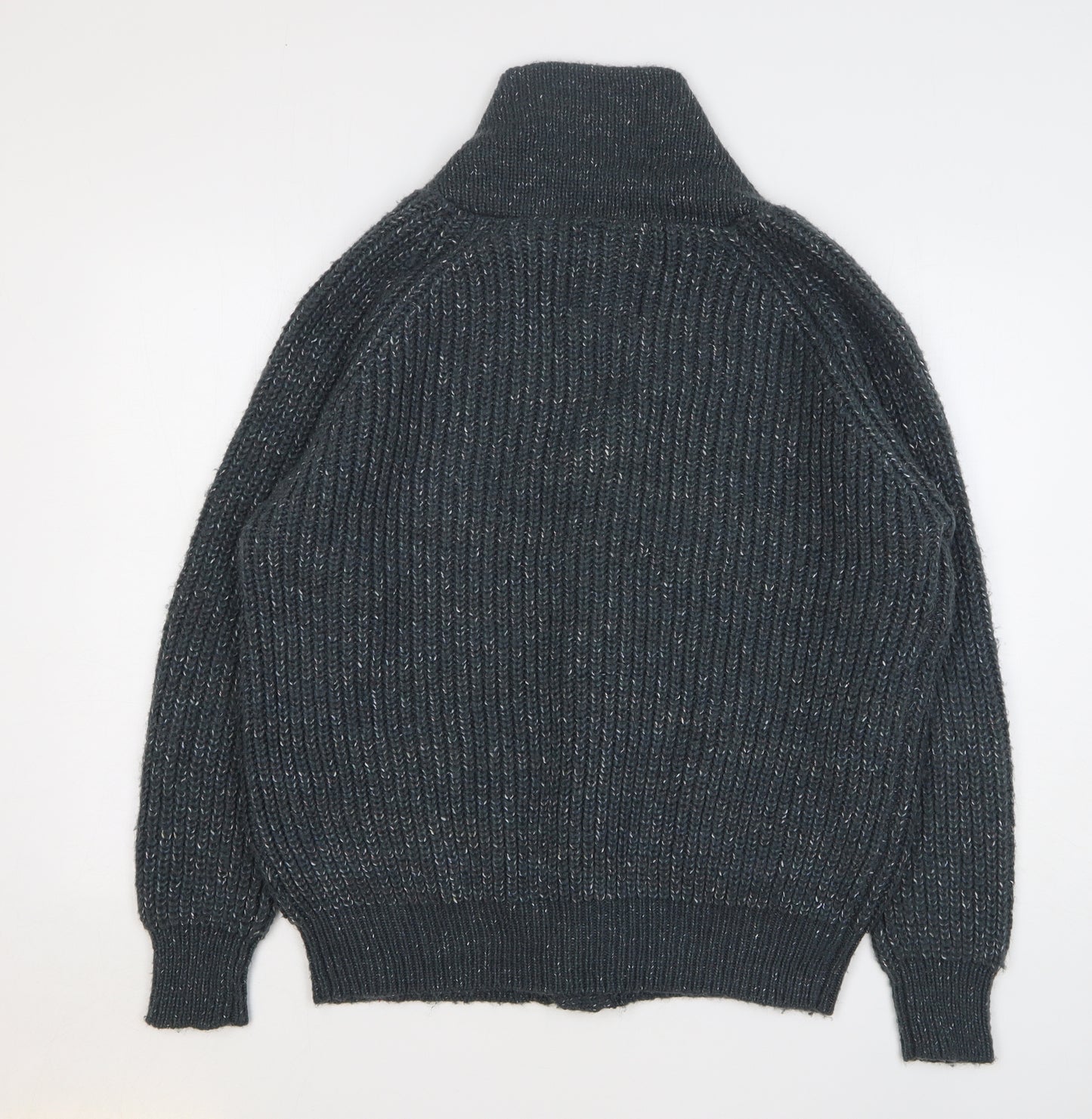 Easy Mens Green V-Neck Acrylic Cardigan Jumper Size L