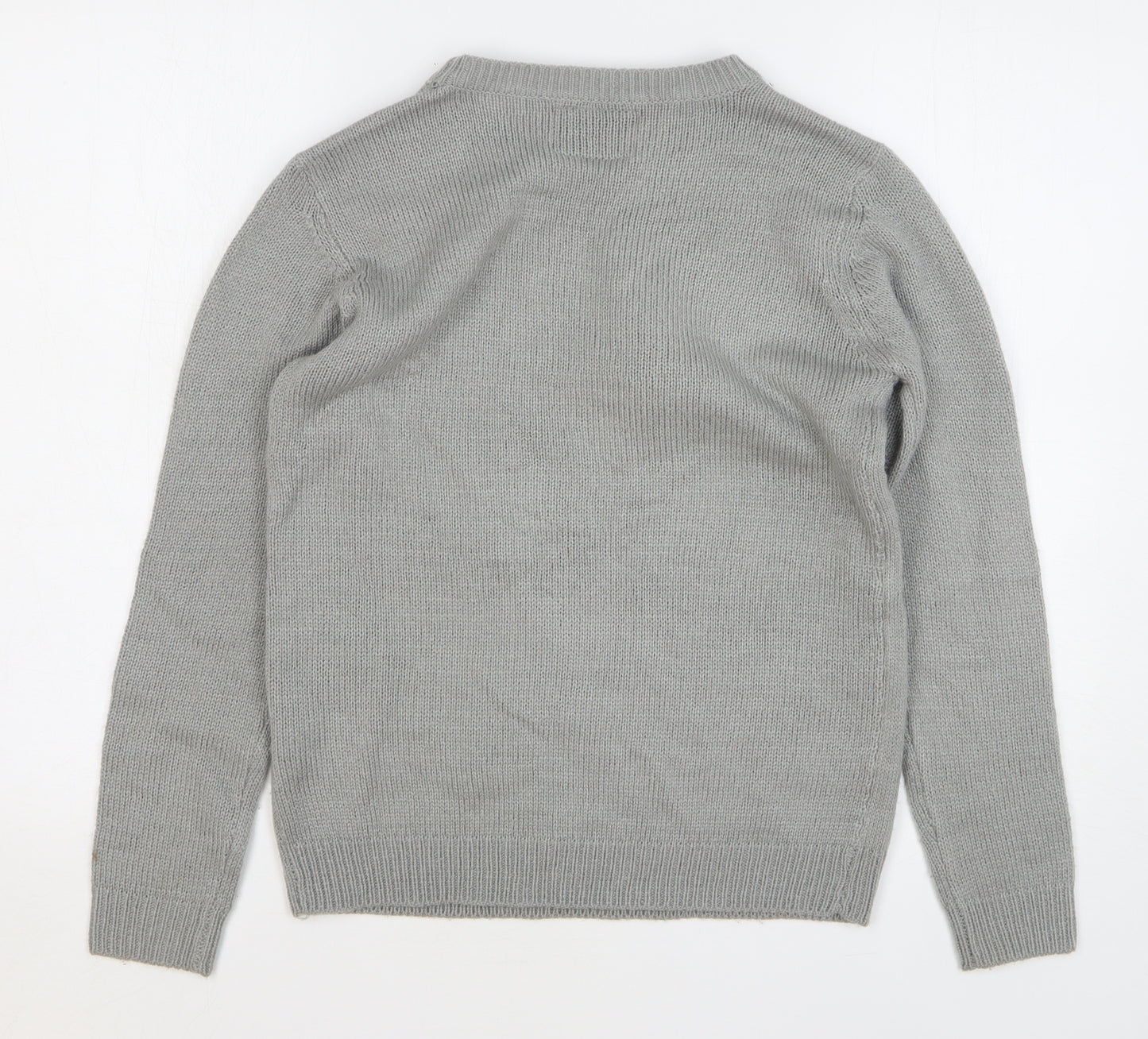 Select Womens Grey Round Neck Acrylic Pullover Jumper Size 6 - Christmas Penguin