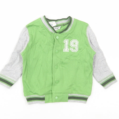 F&F Boys Green Striped Cotton Cardigan Jumper Size 3-6 Months Button - 19