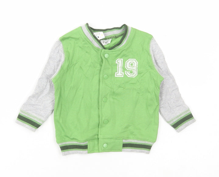 F&F Boys Green Striped Cotton Cardigan Jumper Size 3-6 Months Button - 19