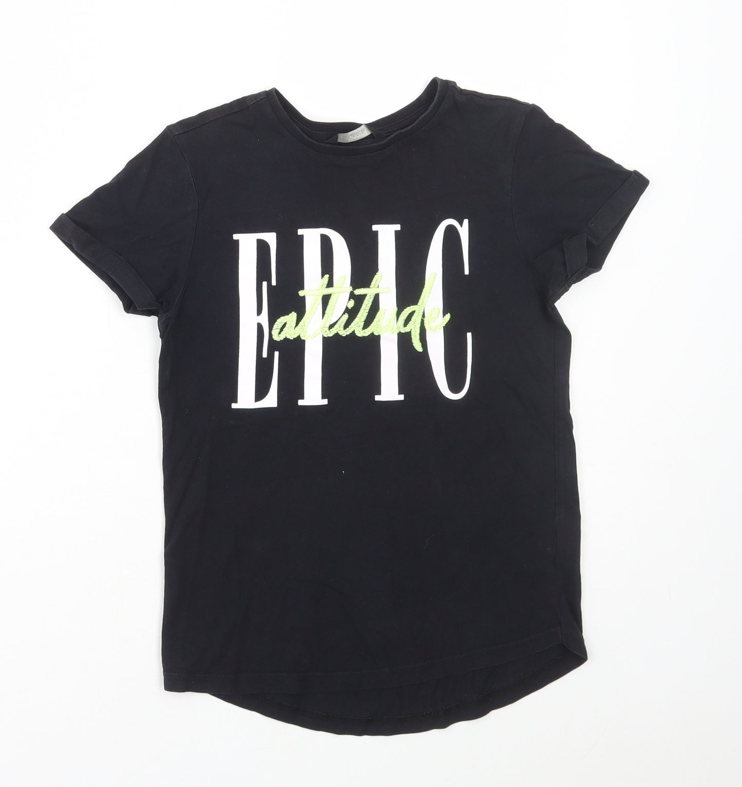 George Girls Black Cotton Basic T-Shirt Size 8-9 Years Round Neck Pullover - Epic Attitude
