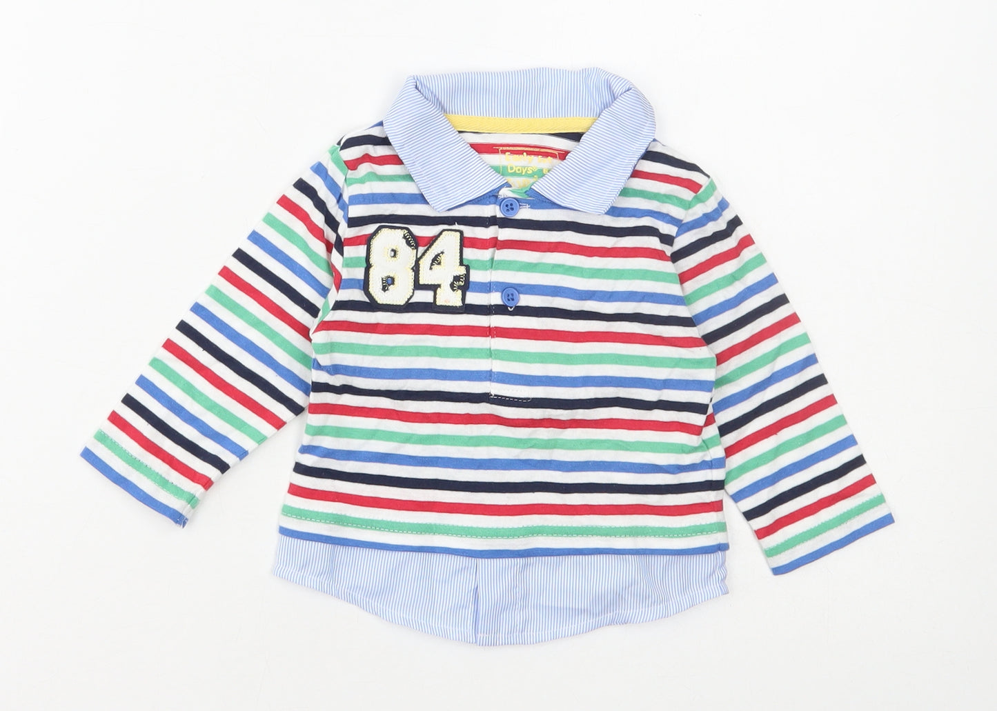 Earlydays Boys Multicoloured Striped Cotton Basic T-Shirt Size 6-9 Months Collared Button - 84