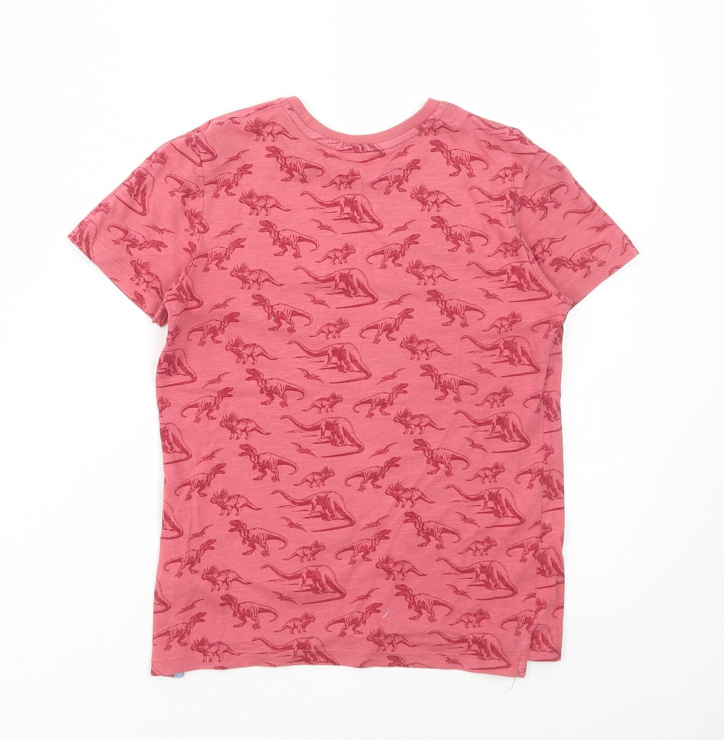 George Boys Red Geometric Cotton Basic T-Shirt Size 7-8 Years Round Neck Pullover - Dinosaur Print