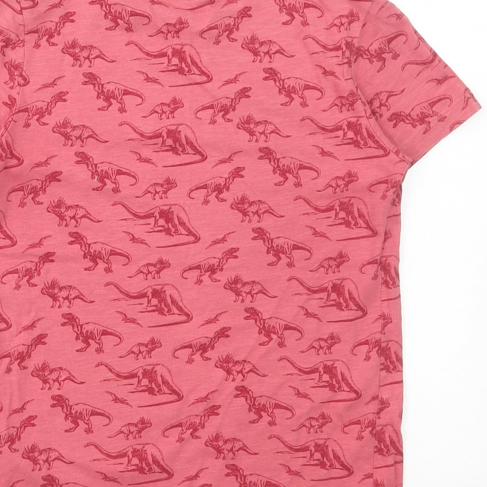 George Boys Red Geometric Cotton Basic T-Shirt Size 7-8 Years Round Neck Pullover - Dinosaur Print