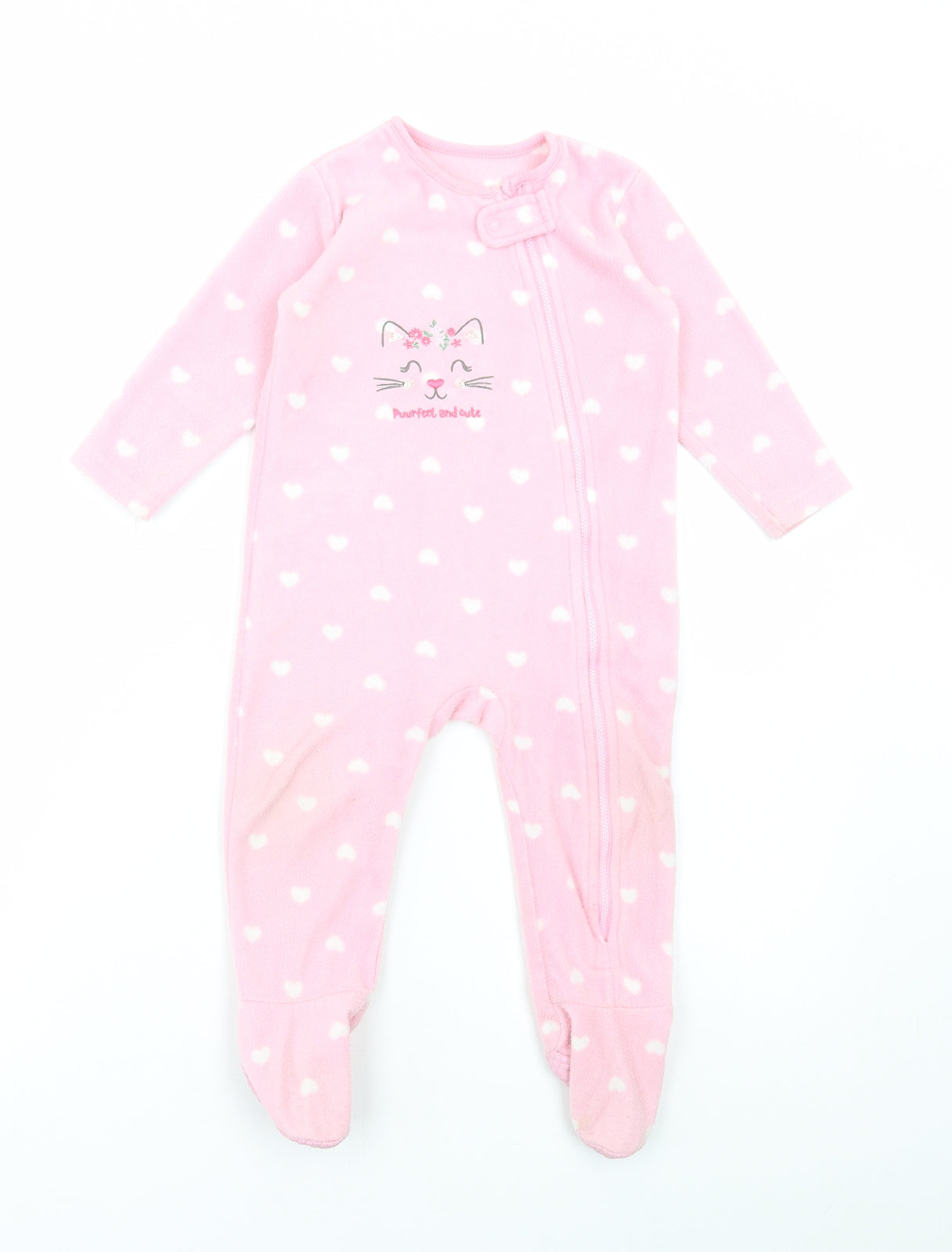Dunnes Stores Girls Pink Geometric Polyester Babygrow One-Piece Size 12-18 Months Zip - Cat