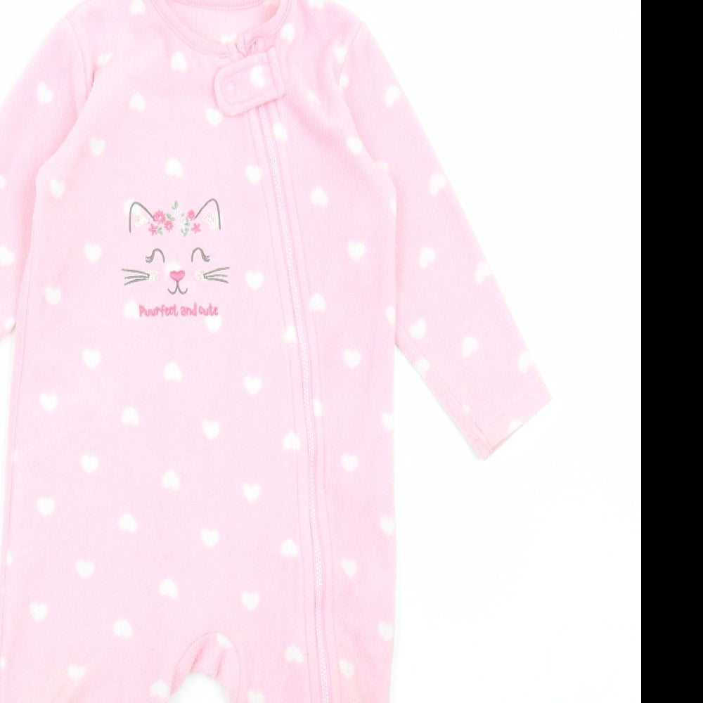 Dunnes Stores Girls Pink Geometric Polyester Babygrow One-Piece Size 12-18 Months Zip - Cat