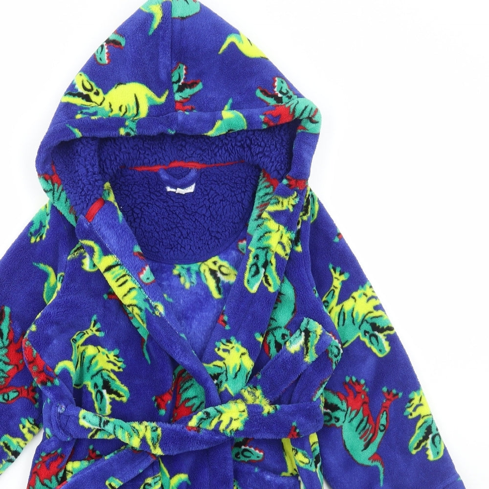 Blue Zoo Boys Blue Geometric Polyester Robe Size 6-7 Years Tie - Dinosaur Print