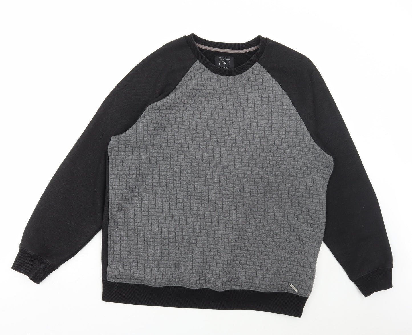 GUESS Womens Black Colourblock Polyester Pullover Sweatshirt Size L Pullover