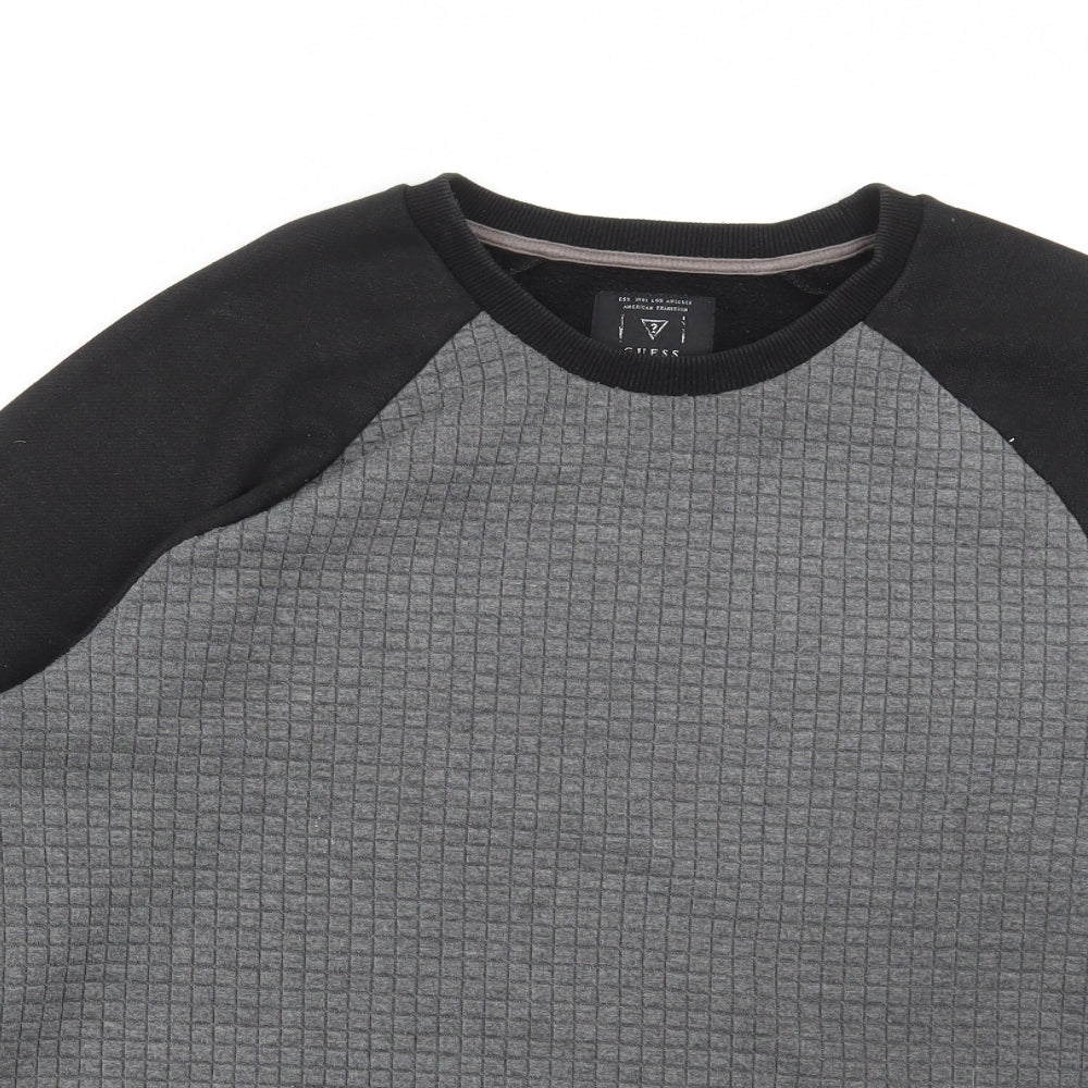 GUESS Womens Black Colourblock Polyester Pullover Sweatshirt Size L Pullover