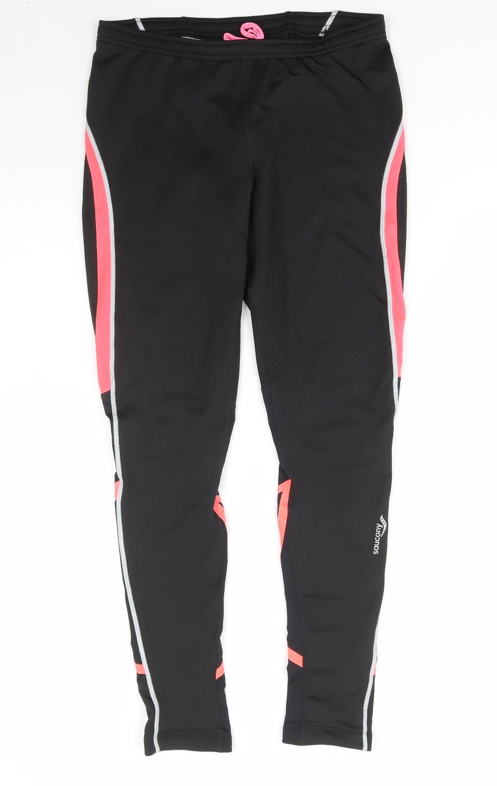 Saucony Womens Black Polyester Compression Leggings Size L L29 in Regular Drawstring