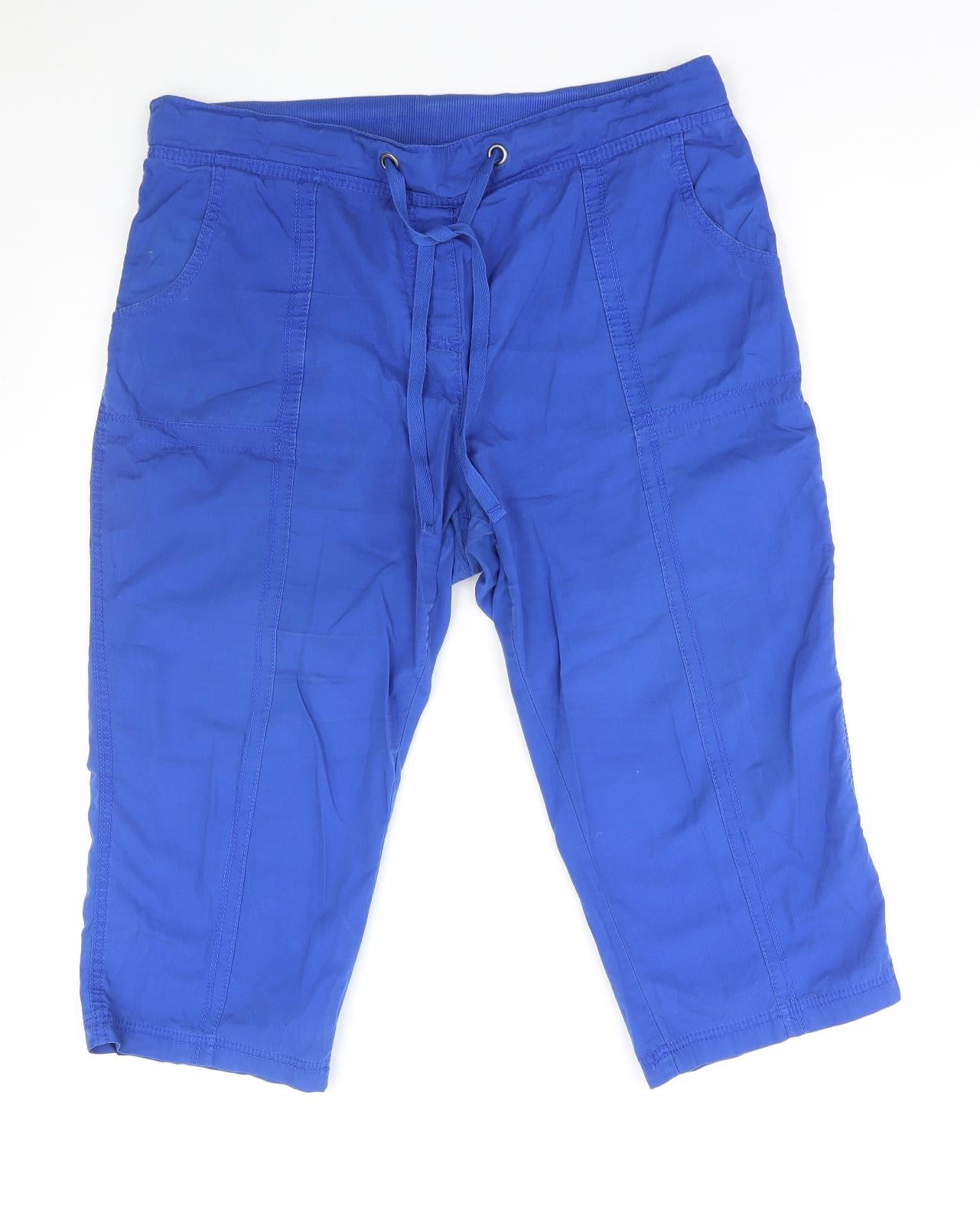 Bm Casual Womens Blue Cotton Cropped Trousers Size 16 L20 in Regular Drawstring