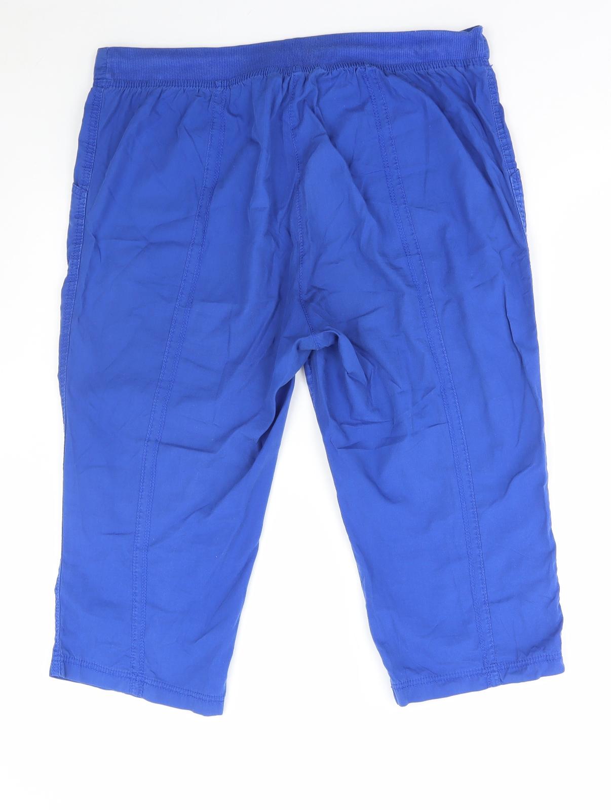 Bm Casual Womens Blue Cotton Cropped Trousers Size 16 L20 in Regular Drawstring
