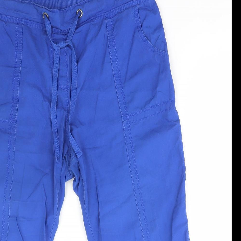Bm Casual Womens Blue Cotton Cropped Trousers Size 16 L20 in Regular Drawstring