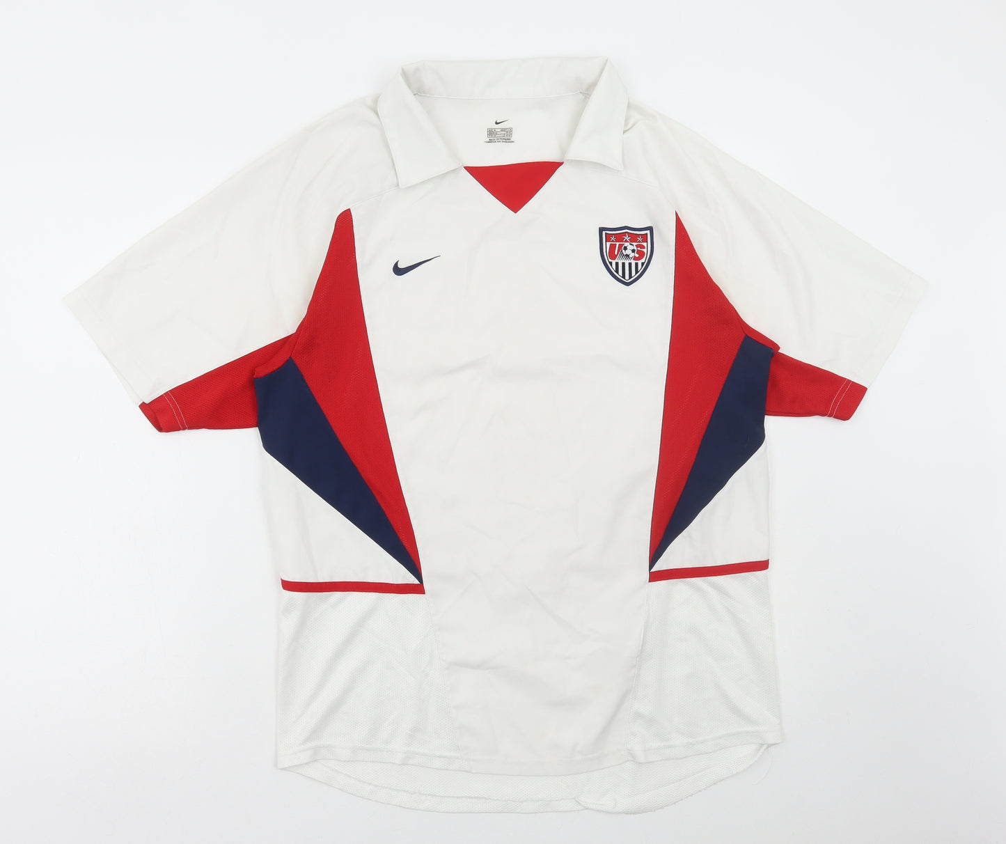 Nike Mens White Polyester T-Shirt Size M Collared - USA Soccer