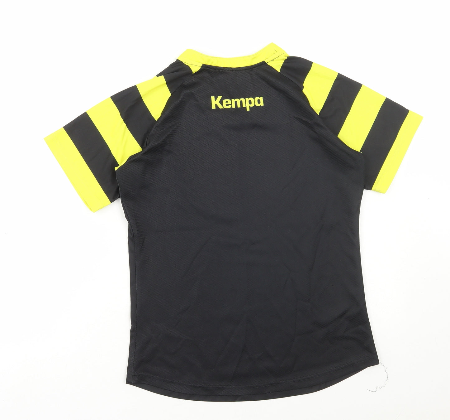Kempa Womens Black Striped Polyester Basic T-Shirt Size XS Round Neck Pullover