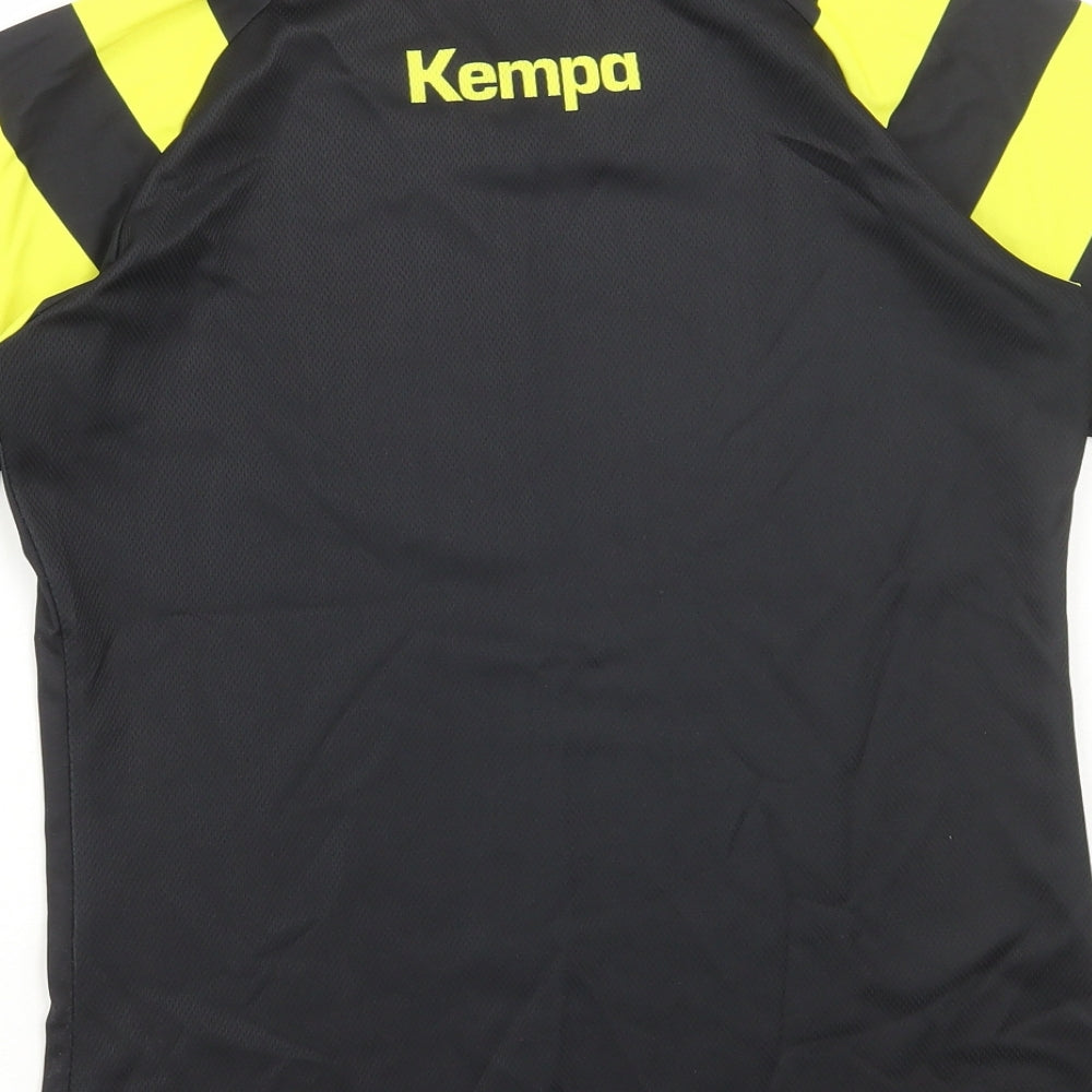 Kempa Womens Black Striped Polyester Basic T-Shirt Size XS Round Neck Pullover