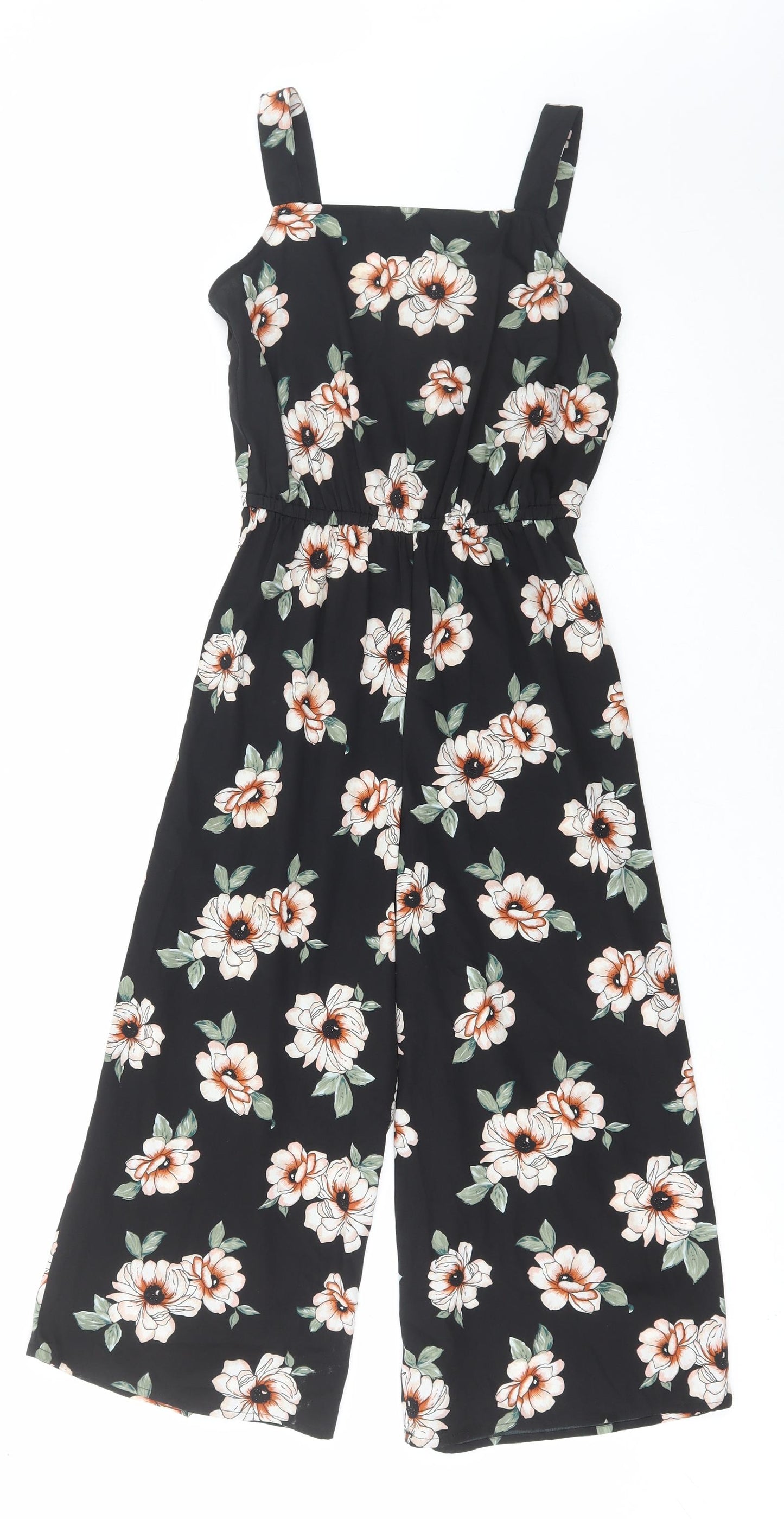 New Look Girls Black Floral Polyester Jumpsuit Outfit/Set Size 12 Years Pullover