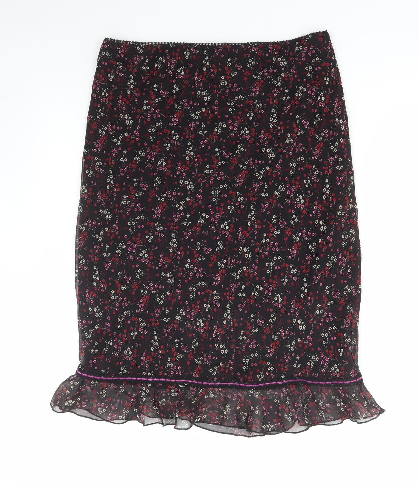 Dorothy Perkins Womens Black Floral Polyester Straight & Pencil Skirt Size 14